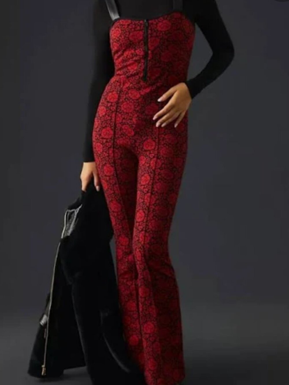 Maeve Bustier Rose Print Knit Jumpsuit